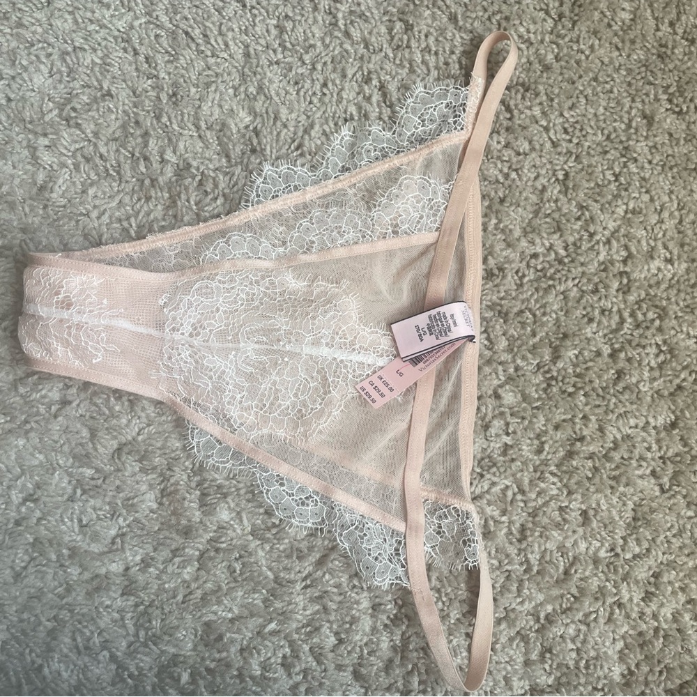 Victoria's Secret Sheer Lace Panty in Cream and White